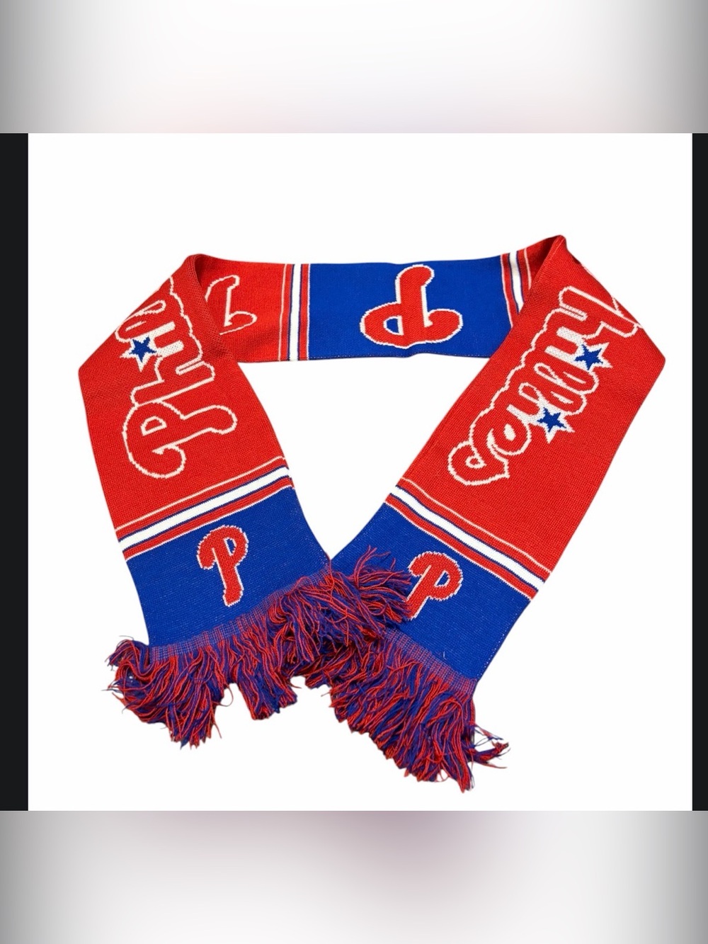 Philadelphia Phillies Reversible Scarf MLB Red Blue Retro Logo Fringe 59”